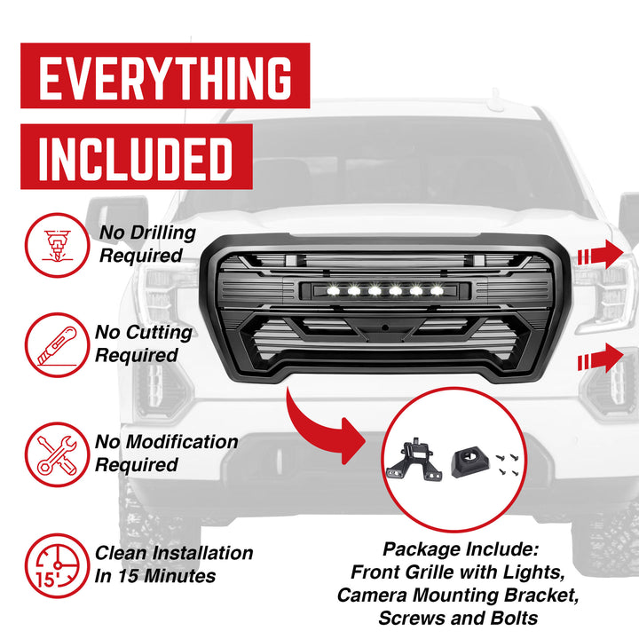 AMERICAN MODIFIED Grille w/Lights for 2019-2021 GMC Sierra 1500 Base, SLE, & SLT