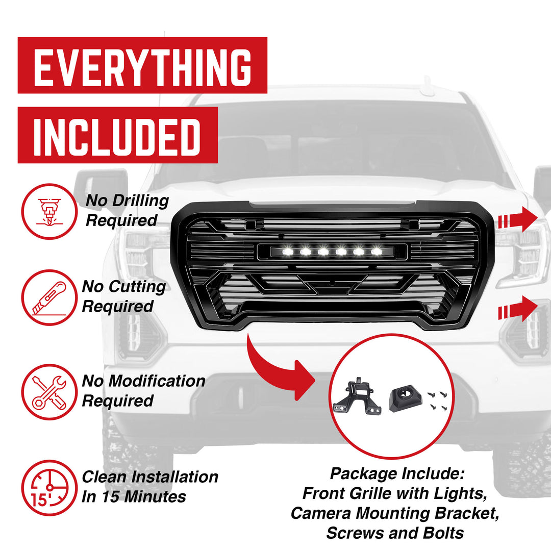 AMERICAN MODIFIED Grille w/Lights for 2019-2021 GMC Sierra 1500 Base, SLE, & SLT