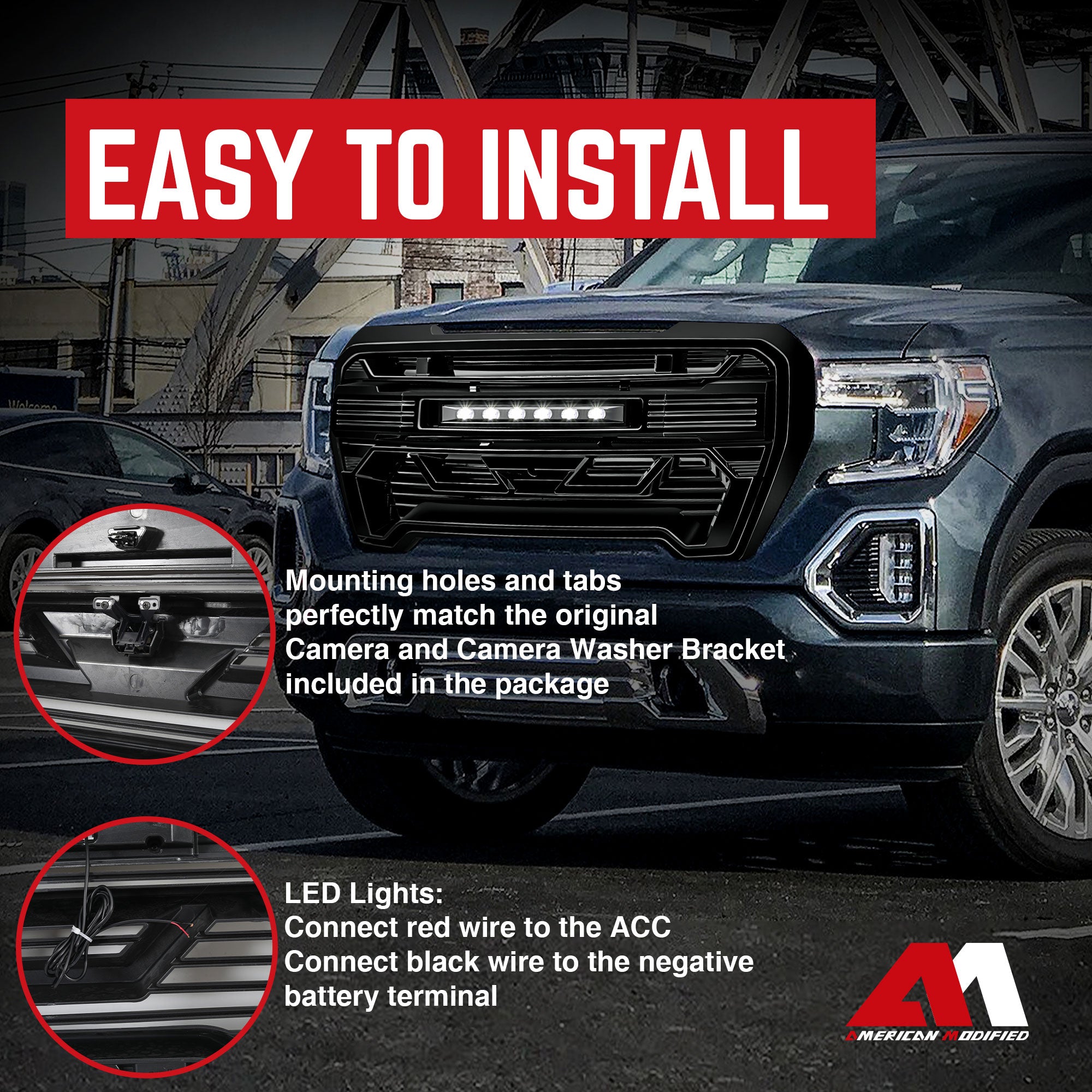 AMERICAN MODIFIED Grille w/Lights for 2019-2021 GMC Sierra 1500 Base, SLE, & SLT - VMInnovations