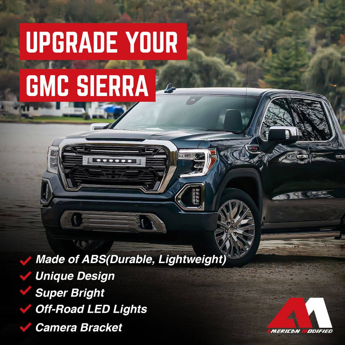 AMERICAN MODIFIED Grille w/Lights for 2019-21 GMC Sierra 1500 Base,SLE&SLT(Used) - VMInnovations