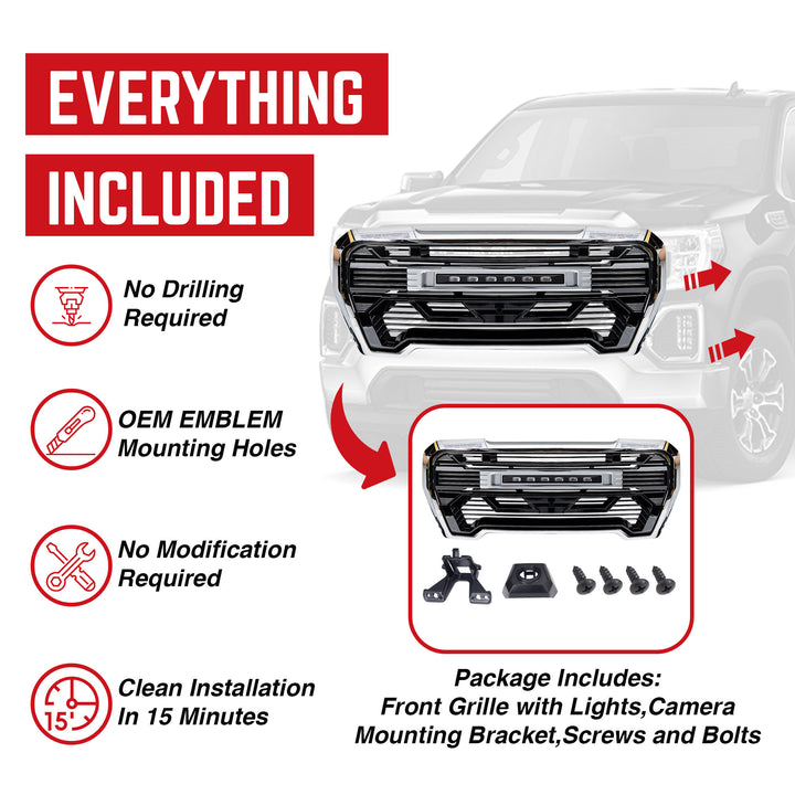 AMERICAN MODIFIED Grille w/Lights for 2019-21 GMC Sierra 1500 Base,SLE&SLT(Used) - VMInnovations
