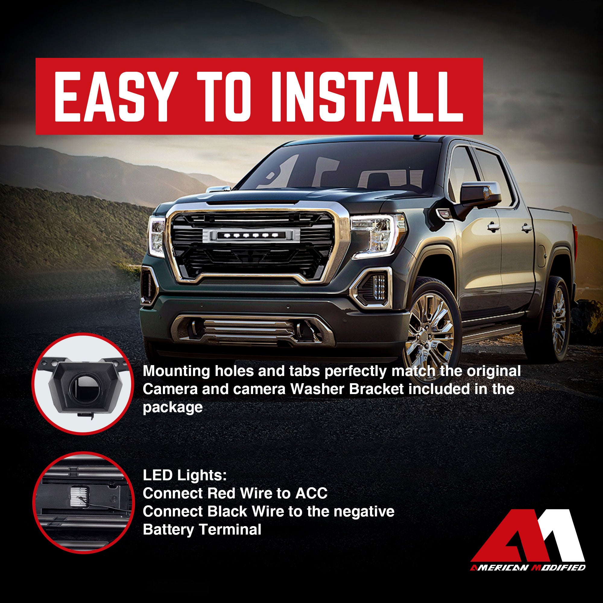 AMERICAN MODIFIED Grille w/Lights for 2019-2021 GMC Sierra 1500 Base, SLE, & SLT - VMInnovations