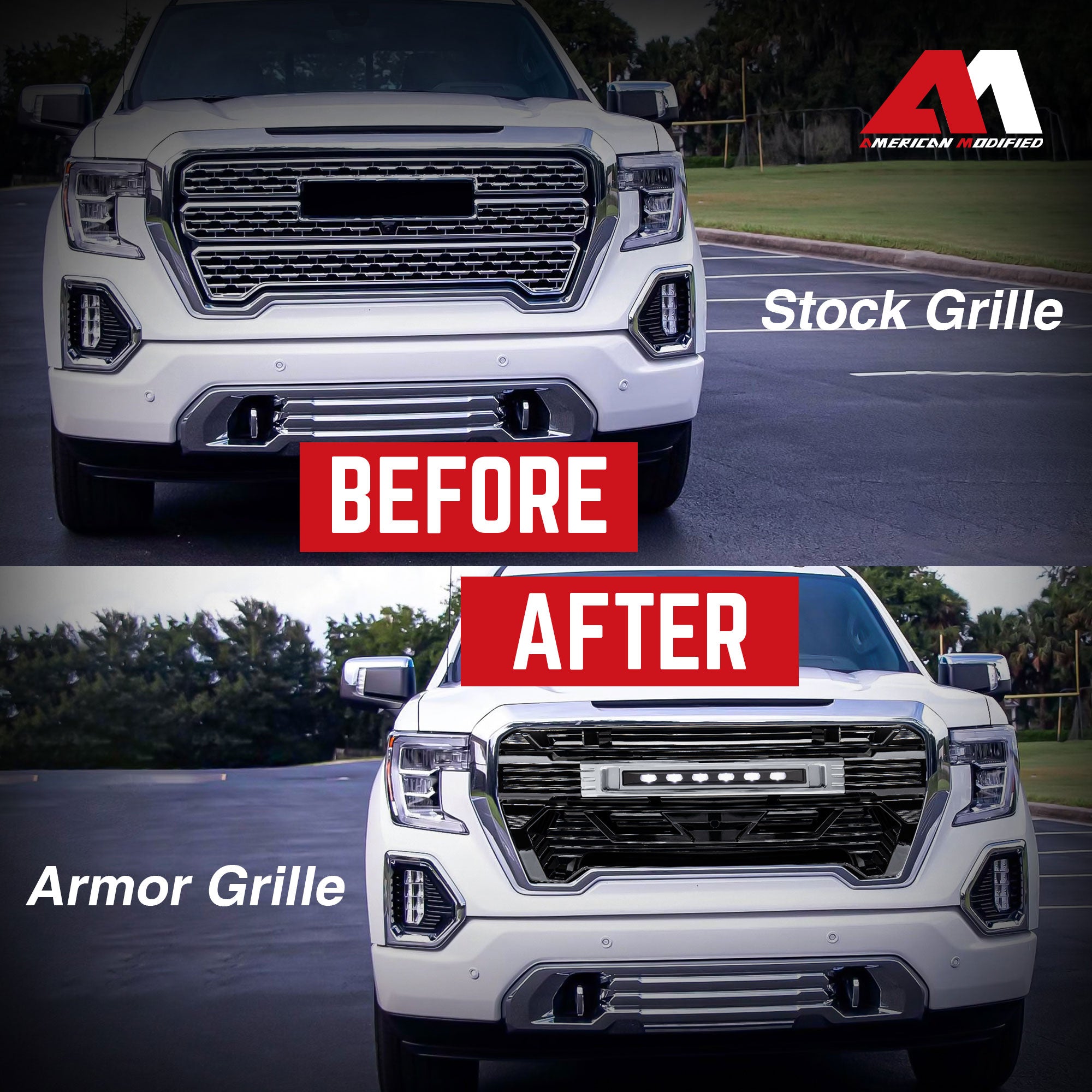 AMERICAN MODIFIED Grille w/Lights for 2019-2021 GMC Sierra 1500 Base, SLE, & SLT - VMInnovations