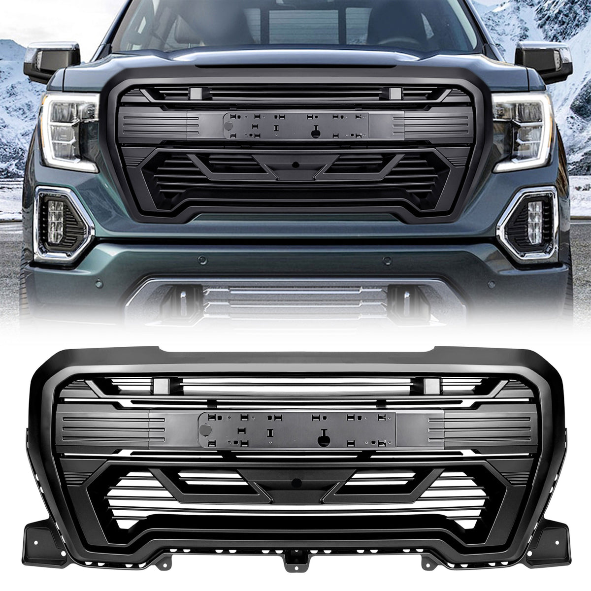 AMERICAN MODIFIED Grille w/Emblem Base, 2019-2021 GMC Sierra 1500, Matte Black