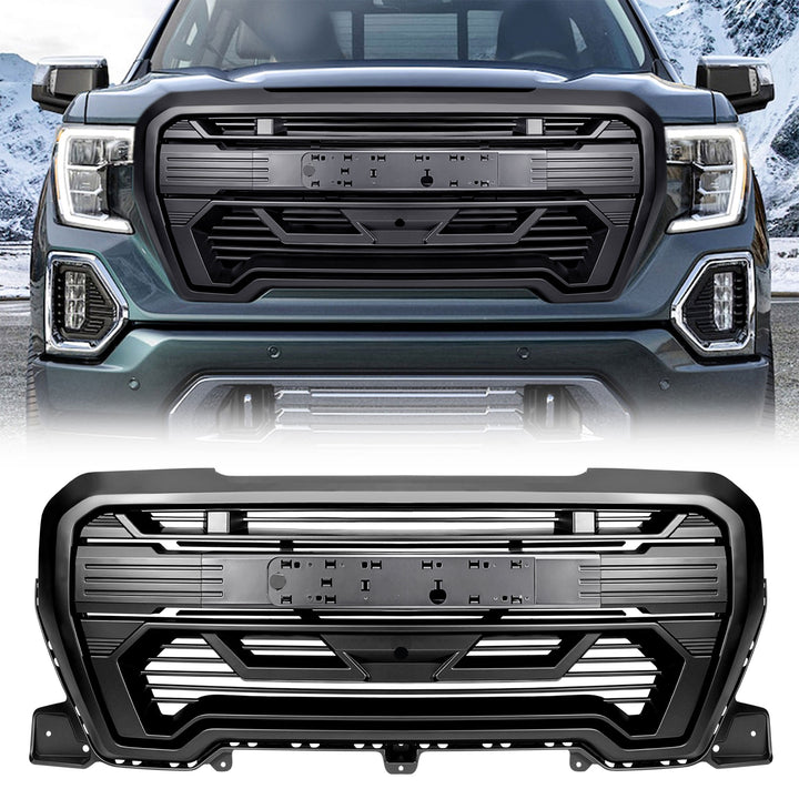 AMERICAN MODIFIED Grille w/Emblem Base, 19-21 GMC Sierra 1500, Matte Black(Used)