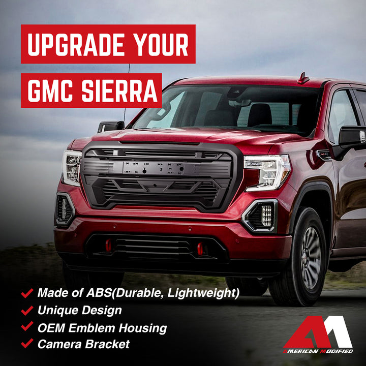 AMERICAN MODIFIED Grille w/Emblem Base, 2019-2021 GMC Sierra 1500, Matte Black