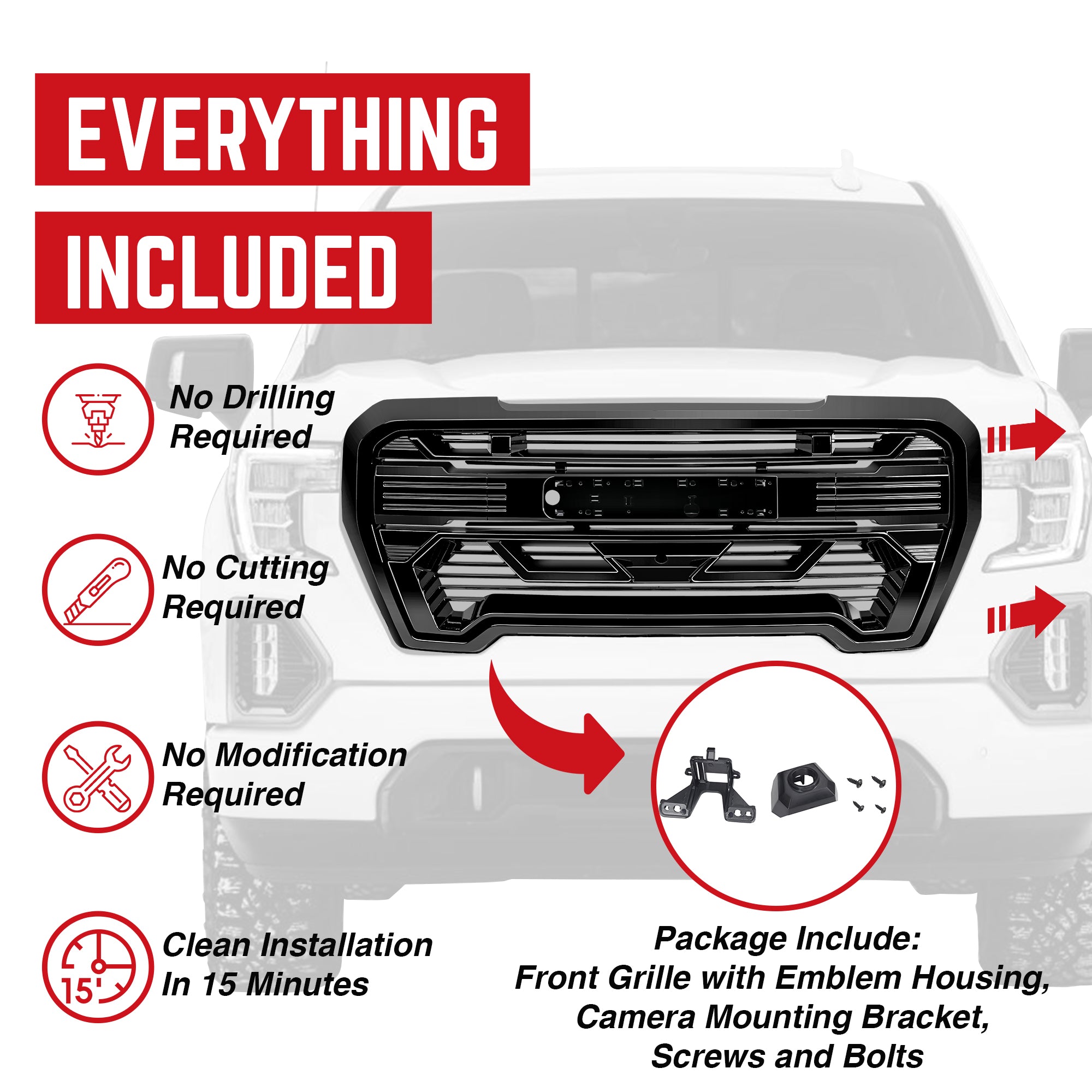 AMERICAN MODIFIED Grille w/Emblem Base, 2019-2021 GMC Sierra 1500 (Open Box) - VMInnovations