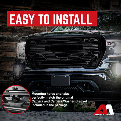 AMERICAN MODIFIED Grille w/Emblem Base, 2019-2021 GMC Sierra 1500, Glossy Black - VMInnovations
