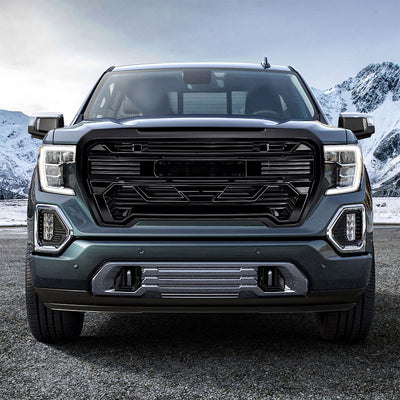 AMERICAN MODIFIED Grille w/Emblem Base, 2019-2021 GMC Sierra 1500, Glossy Black - VMInnovations