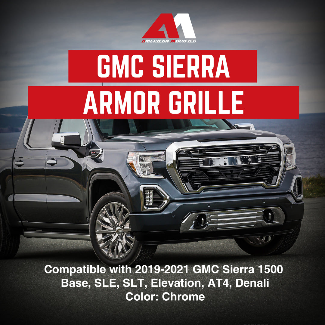 AMERICAN MODIFIED Grille w/Emblem Base for 2019-2021 GMC Sierra 1500, Chrome