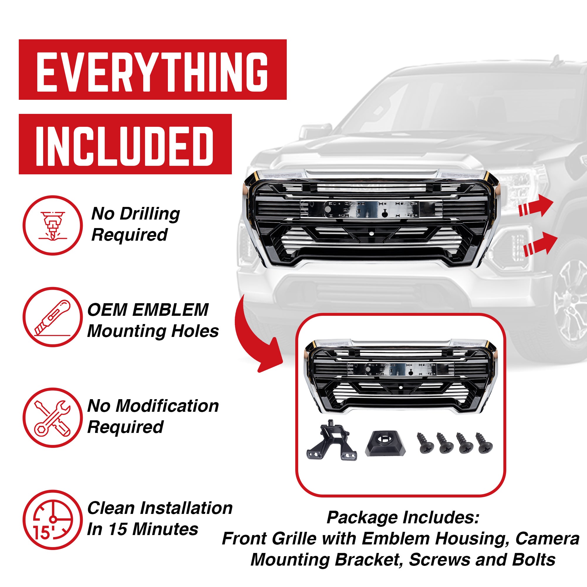 AMERICAN MODIFIED Grille w/Emblem Base for 2019-2021 GMC Sierra 1500 (Open Box)