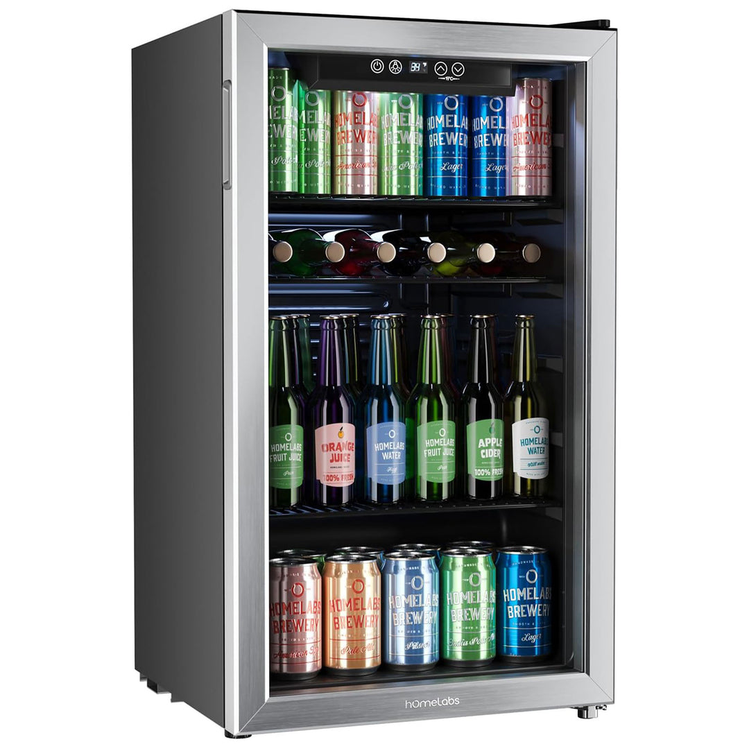 hOmeLabs 120 Can Beverage Refrigerator Cooler Glass Door Mini Fridge, 3.2 Cu Ft