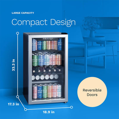 hOmeLabs 120 Can Beverage Refrigerator Cooler Glass Door Mini Fridge, 3.2 Cu Ft - VMInnovations