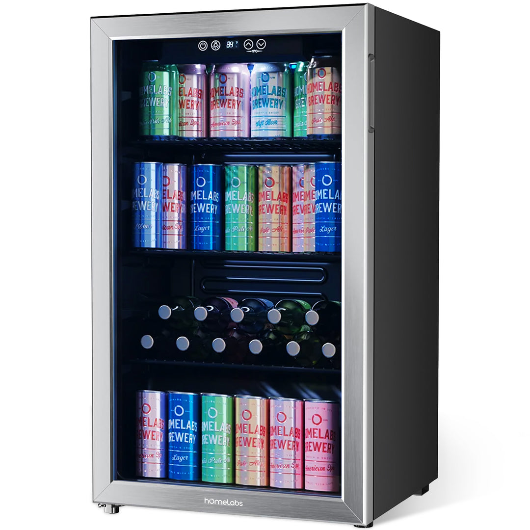 hOmeLabs 120 Can Refrigerator Cooler Glass Door Mini Fridge, 3.2 Cu Ft(Open Box)