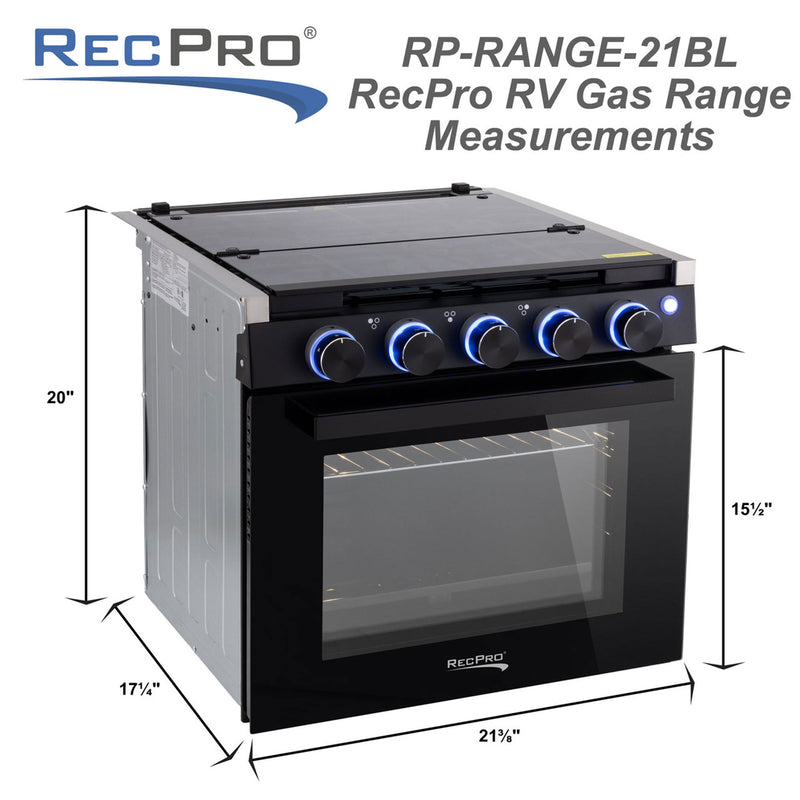 RecPro 21" Tall 3 Burner Propane RV Stove Gas Range without Range Hood, Black