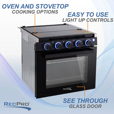 RecPro 21" Tall 3 Burner Propane RV Stove Gas Range w/o Hood, Black (Open Box)