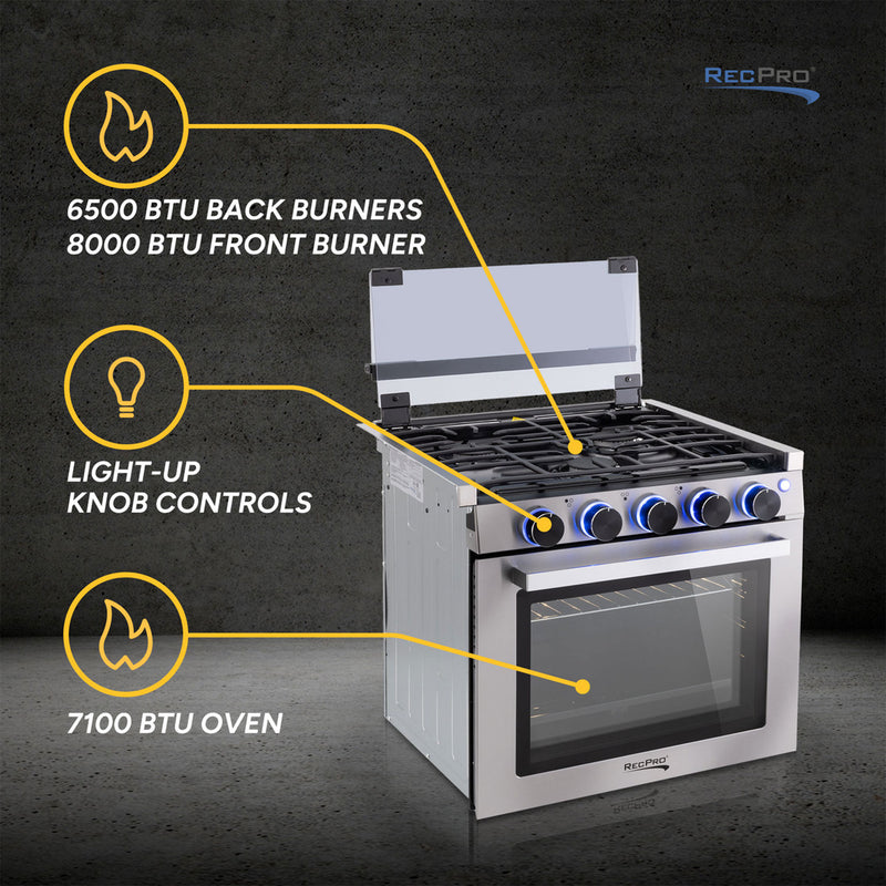 RecPro 21" Tall 3 Burner Propane RV Stove Gas Range w/o Hood, Black (Open Box)