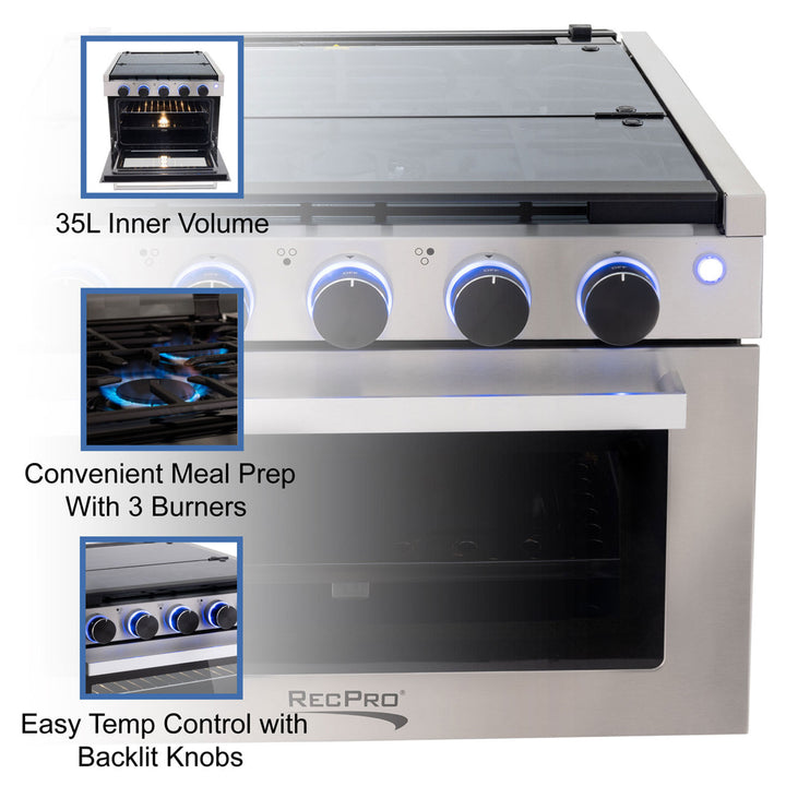 RecPro 21" Tall 3 Burner Propane RV Stove without Range Hood, Silver (For Parts) - VMInnovations