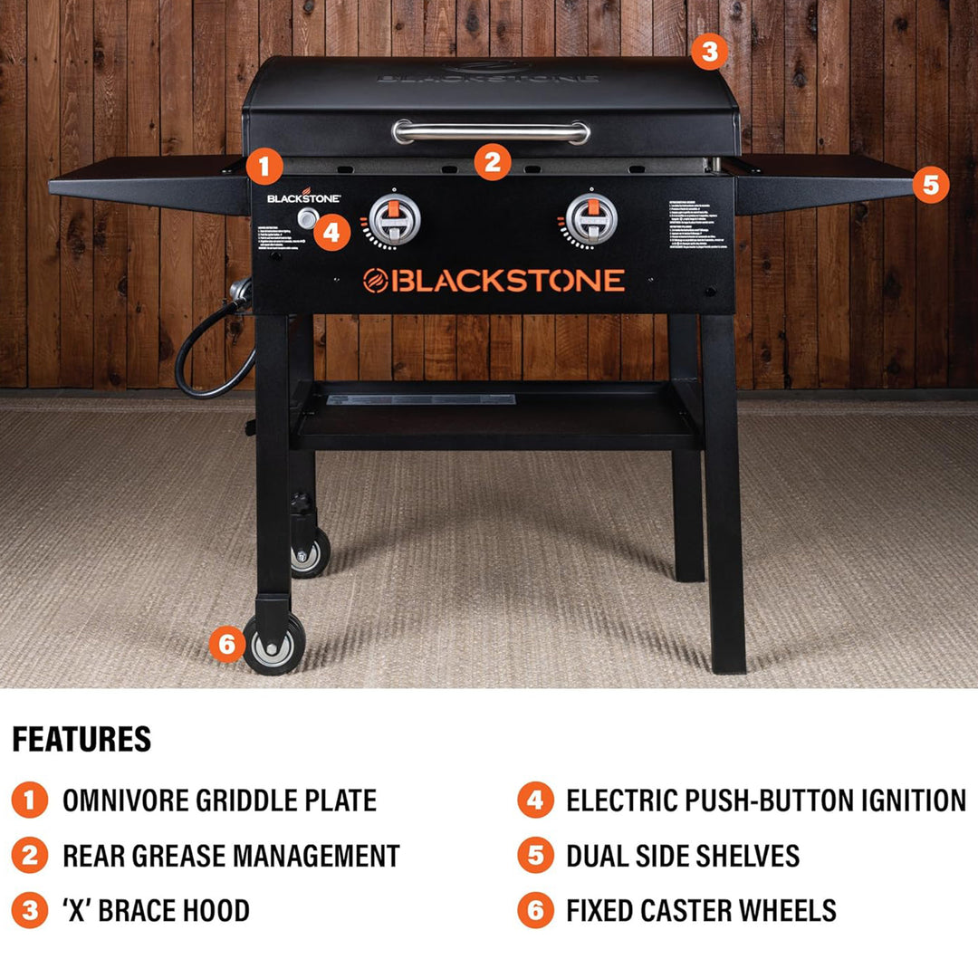 Blackstone 28" Omnivore Griddle w/X Braced Hood Propane Gas Stove, Black (Used)