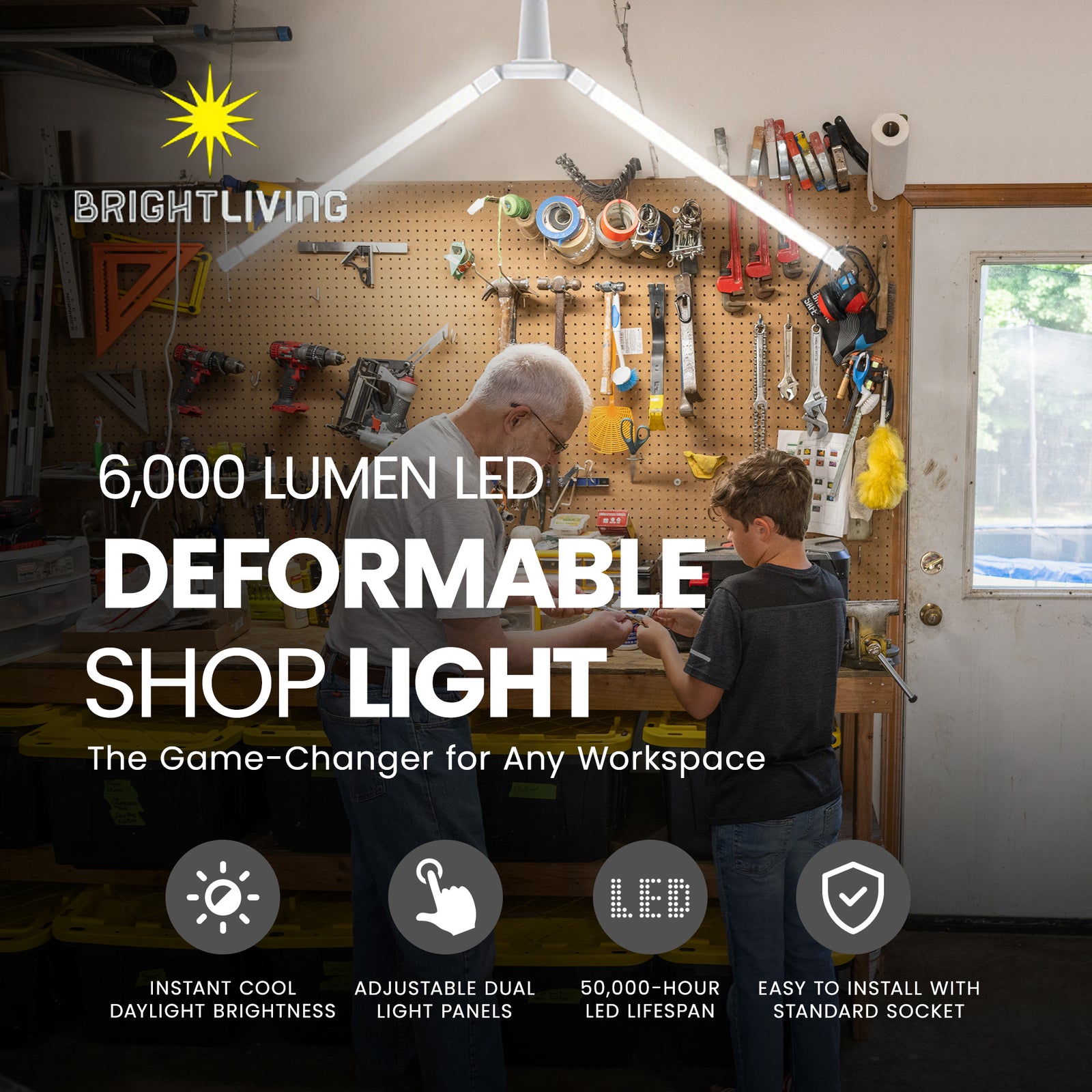 BRIGHTLIVING 6,000 Lumen LED Deformable Shop Light with Rotatable Mechanism - VMInnovations