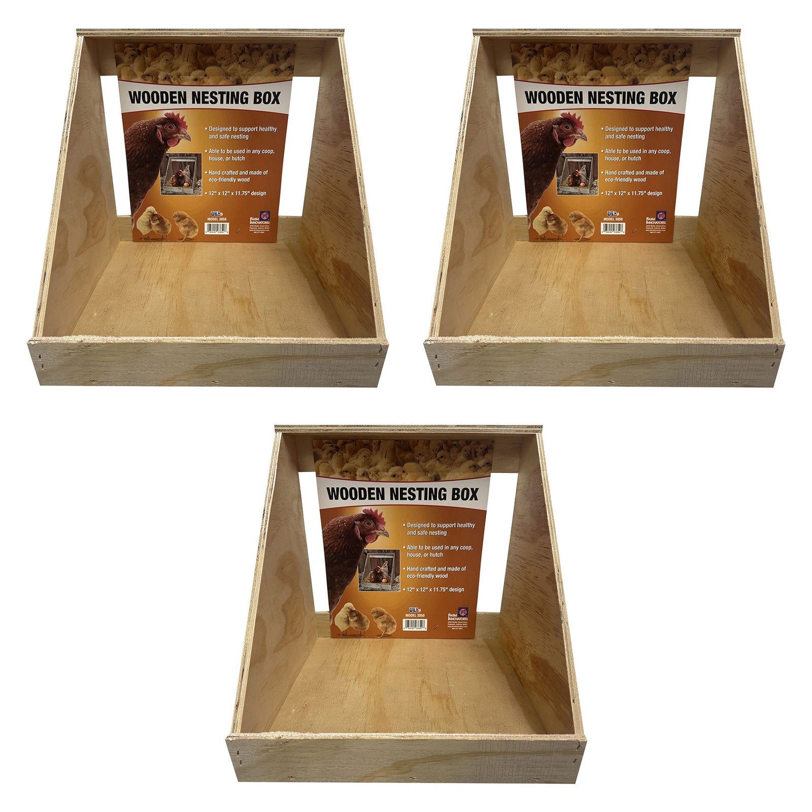 Farm Innovators Single Nesting Box for Chickens, Ducks and Birds, 3 Pack, Brown - VMInnovations