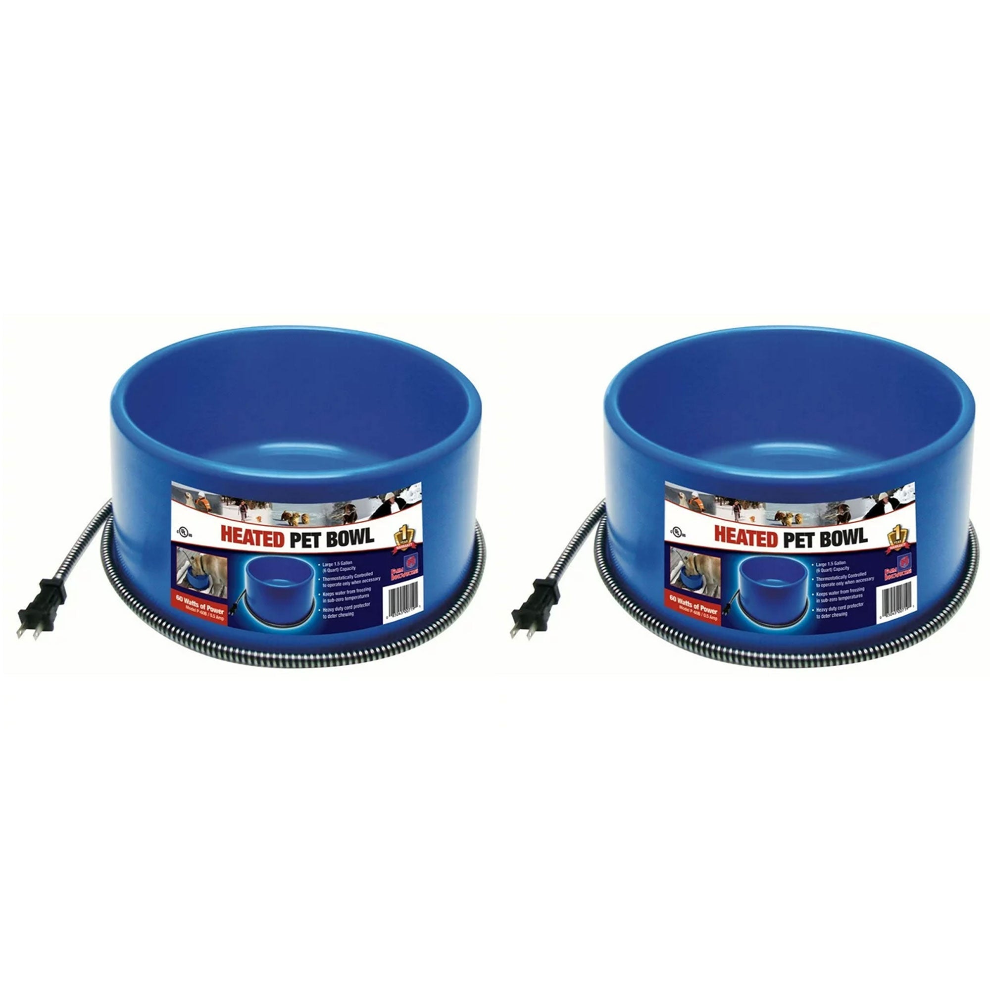 Farm Innovators 60W Premium Plastic Heated Pet Dog/Cat Water Bowl, 2 Pack, Blue
