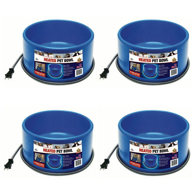 Farm Innovators 60W Premium Plastic Heated Pet Dog/Cat Water Bowl, 4 Pack, Blue