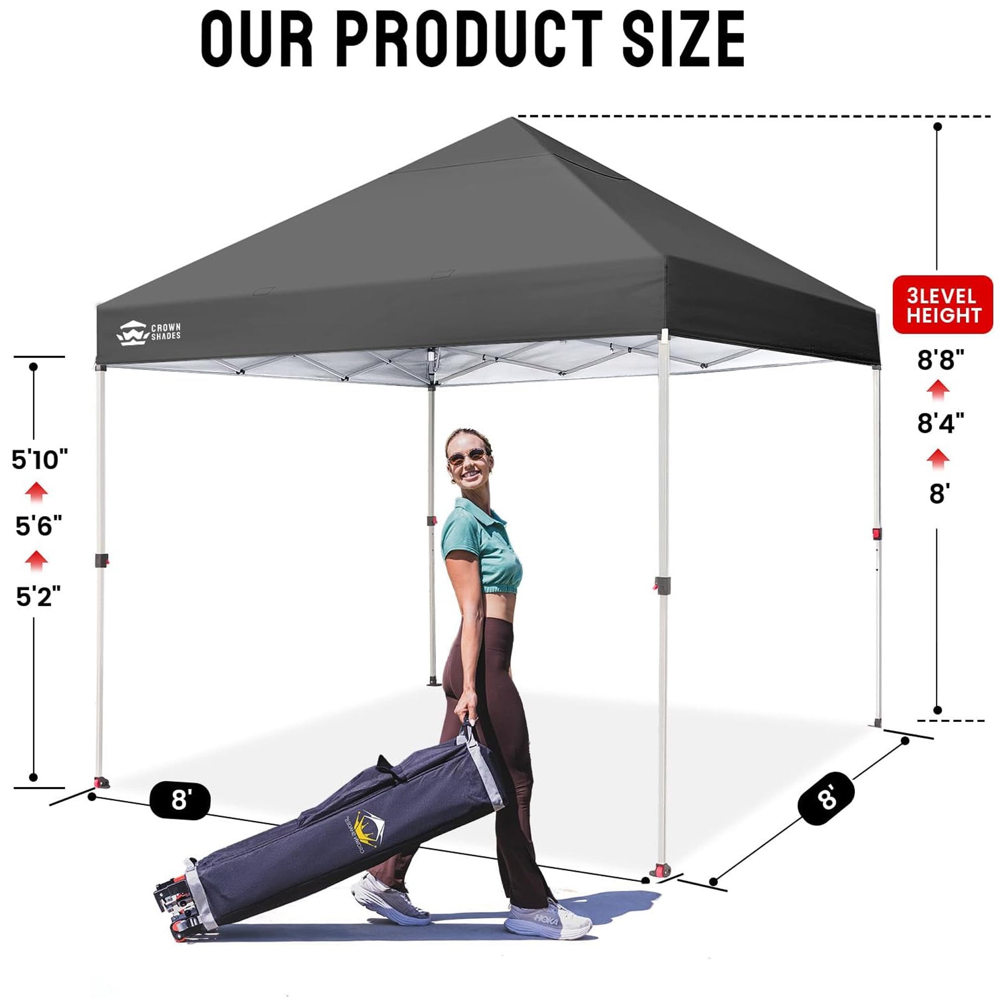Crown Shades 8x8 Pop Up Canopy, Beach Tent with One Push Setup, Grid Grey (Used) - VMInnovations