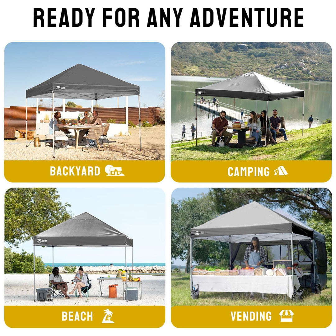 Crown Shades 8x8 Pop Up Canopy, Beach Tent with One Push Setup, Grid Grey (Used)