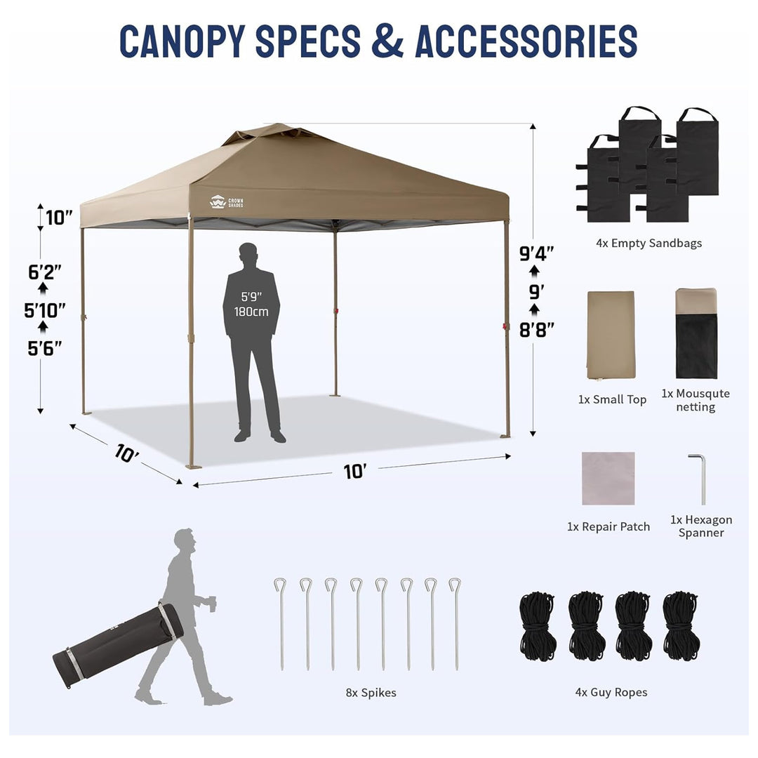 CROWN SHADES Gazebo, 10x10 Canopy Pop Up Screen Tent with Netting, Beige (Used)