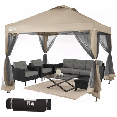 CROWN SHADES Gazebo, 10x10 Canopy Pop Up Screen Tent with Netting, Beige (Used) - VMInnovations