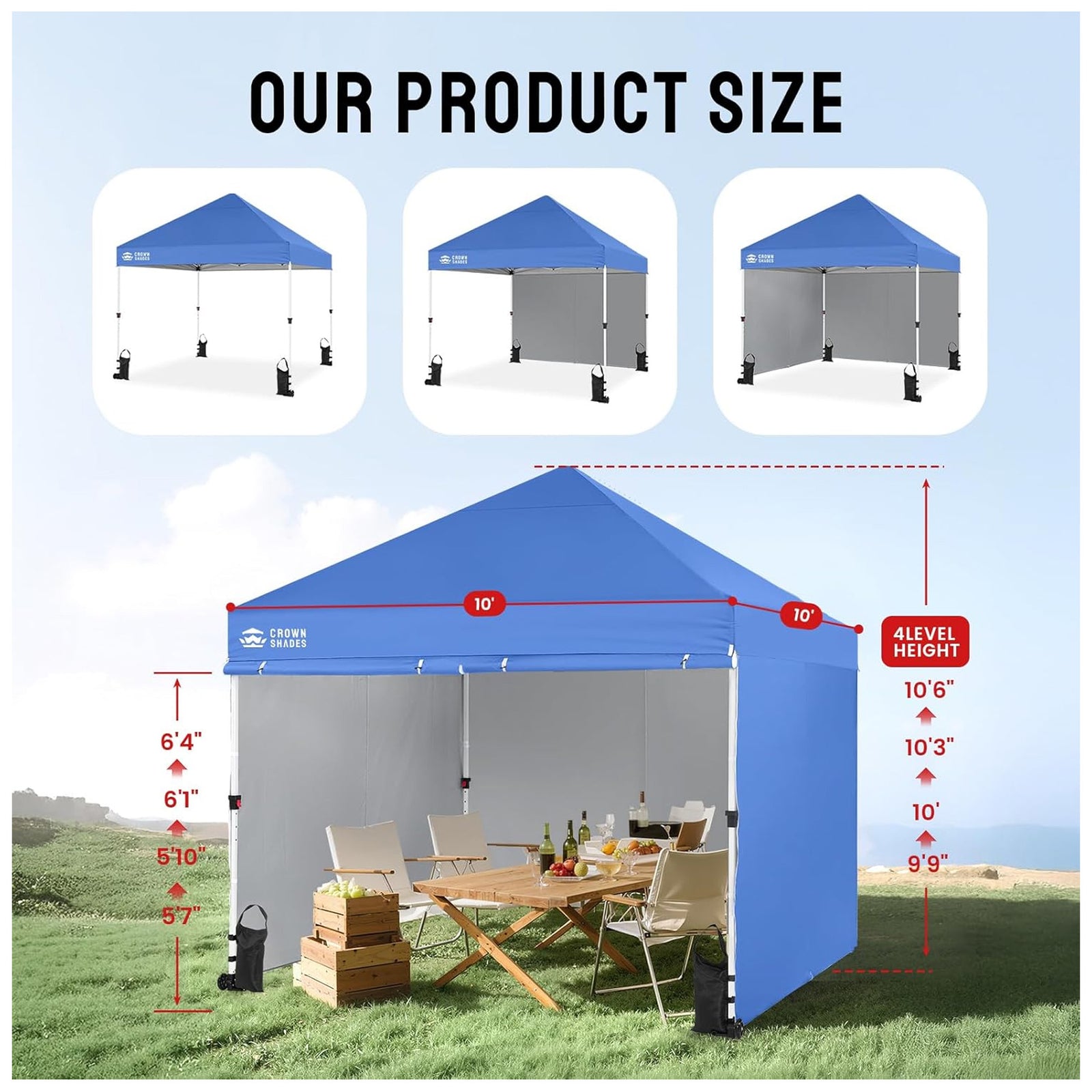 CROWN SHADES 10x10 Pop Up Canopy w/4 Sidewalls, Tent for Events, Blue(Used) - VMInnovations