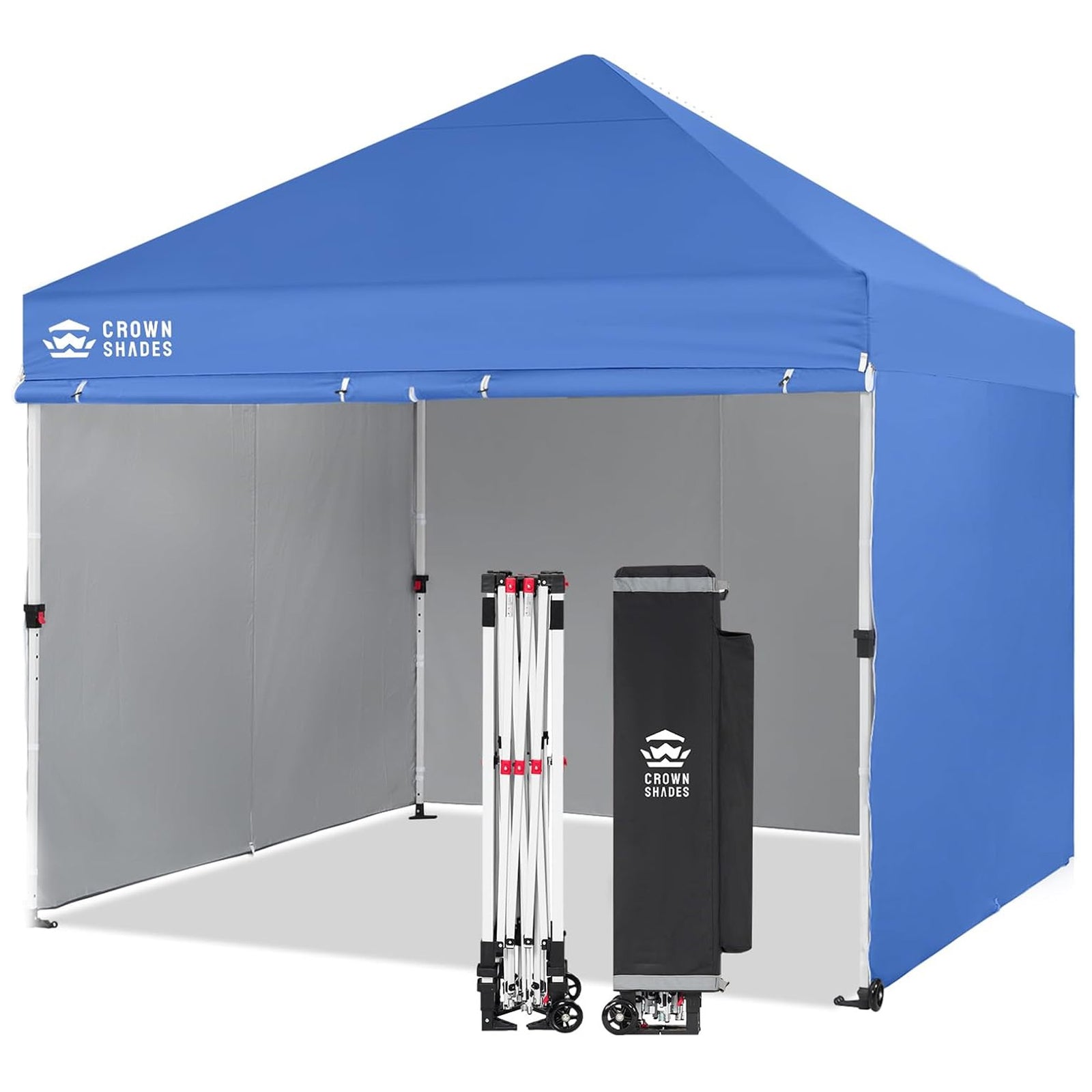 CROWN SHADES 10x10 Pop Up Canopy w/4 Sidewalls, Tent for Events, Blue(Used) - VMInnovations