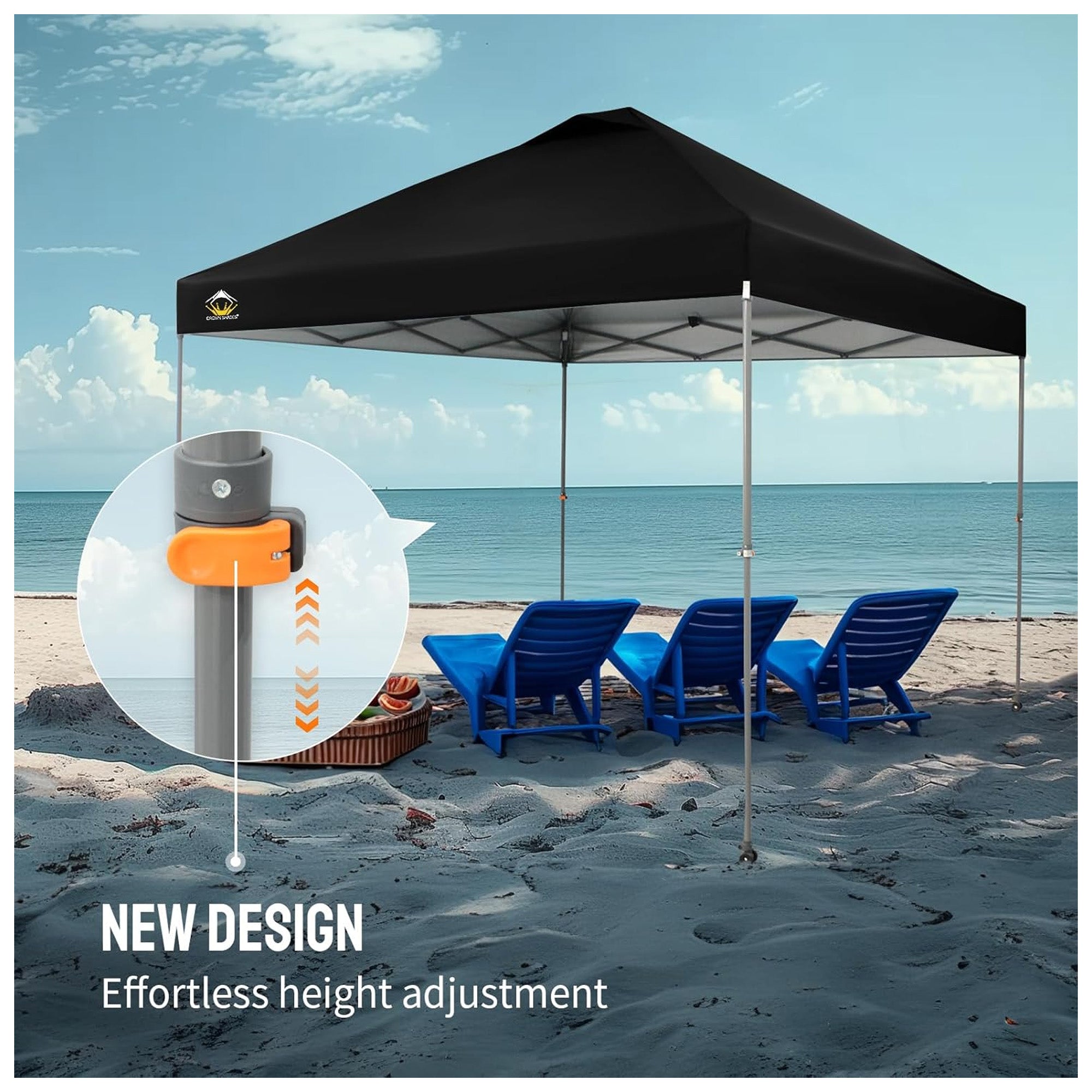 Crown Shades Pop Up Canopy 10x10' Adjustable Tent w/One Push Setup, Grey (Used) - VMInnovations