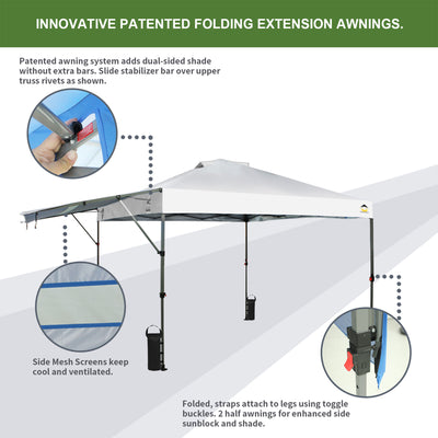 Crown Shades 10x10 Foot Outdoor Pop Up Canopy Tent with Easy Setup, White (Used) - VMInnovations