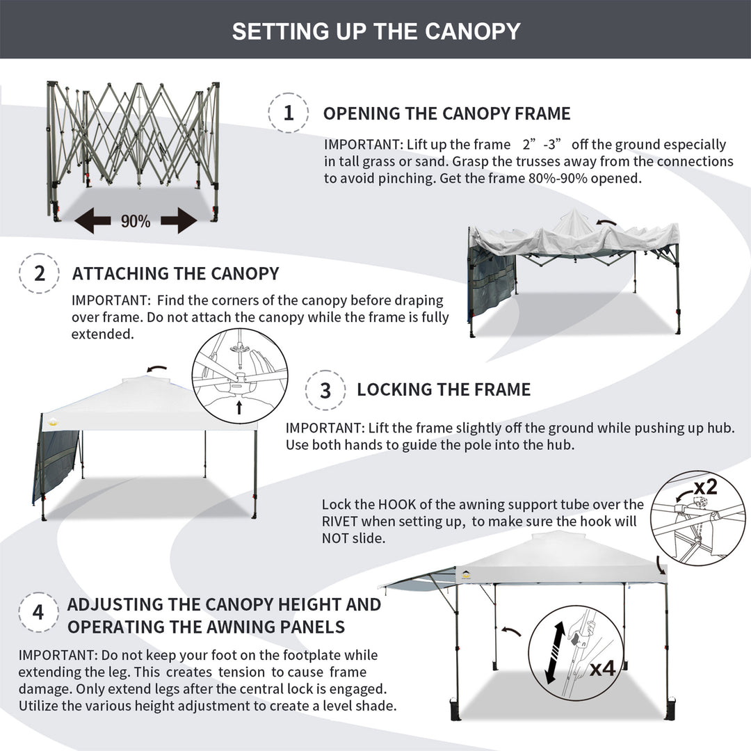Crown Shades 10x10 Foot Outdoor Pop Up Canopy Tent with Easy Setup, White (Used)