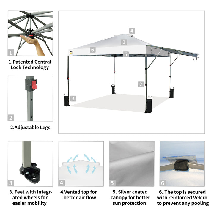Crown Shades 10x10 Foot Outdoor Pop Up Canopy Tent with Easy Setup, White (Used)