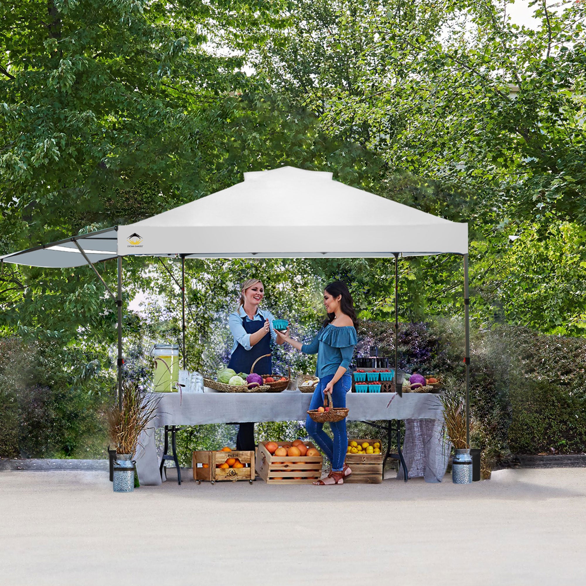Crown Shades 10x10 Foot Outdoor Pop Up Canopy Tent with Easy Setup, White (Used) - VMInnovations