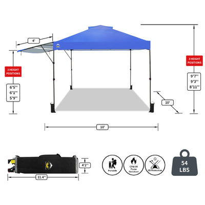 Crown Shades 10 by 10 Foot Outdoor Pop Up Canopy Tent with Easy Setup, Blue