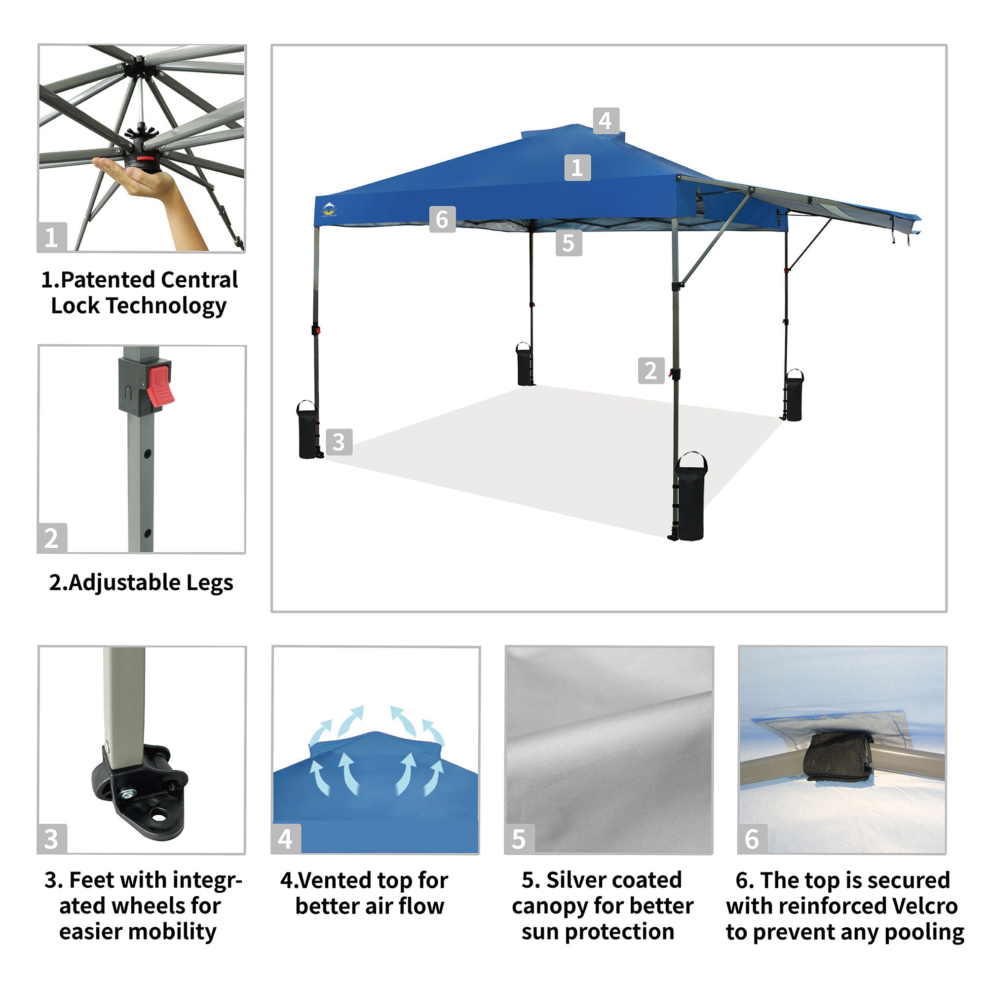 Crown Shades 10 by 10 Foot Outdoor Pop Up Canopy Tent with Easy Setup, Blue