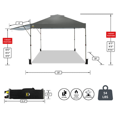 Crown Shades 10 by 10 Foot Outdoor Pop Up Canopy Tent with Easy Setup, Grey - VMInnovations