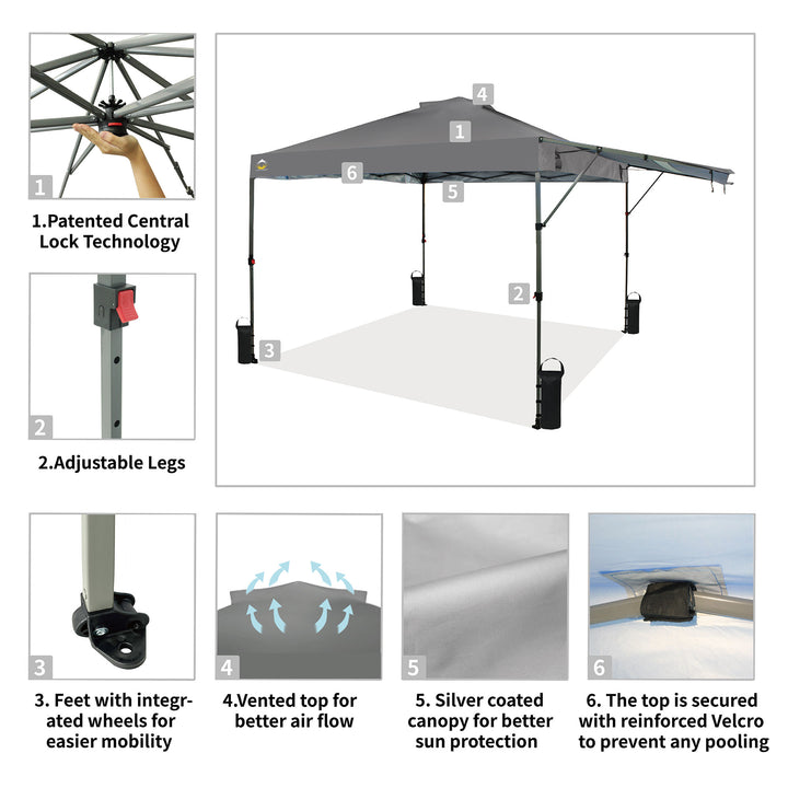 Crown Shades 10 by 10 Foot Outdoor Pop Up Canopy Tent with Easy Setup Grey(Used)