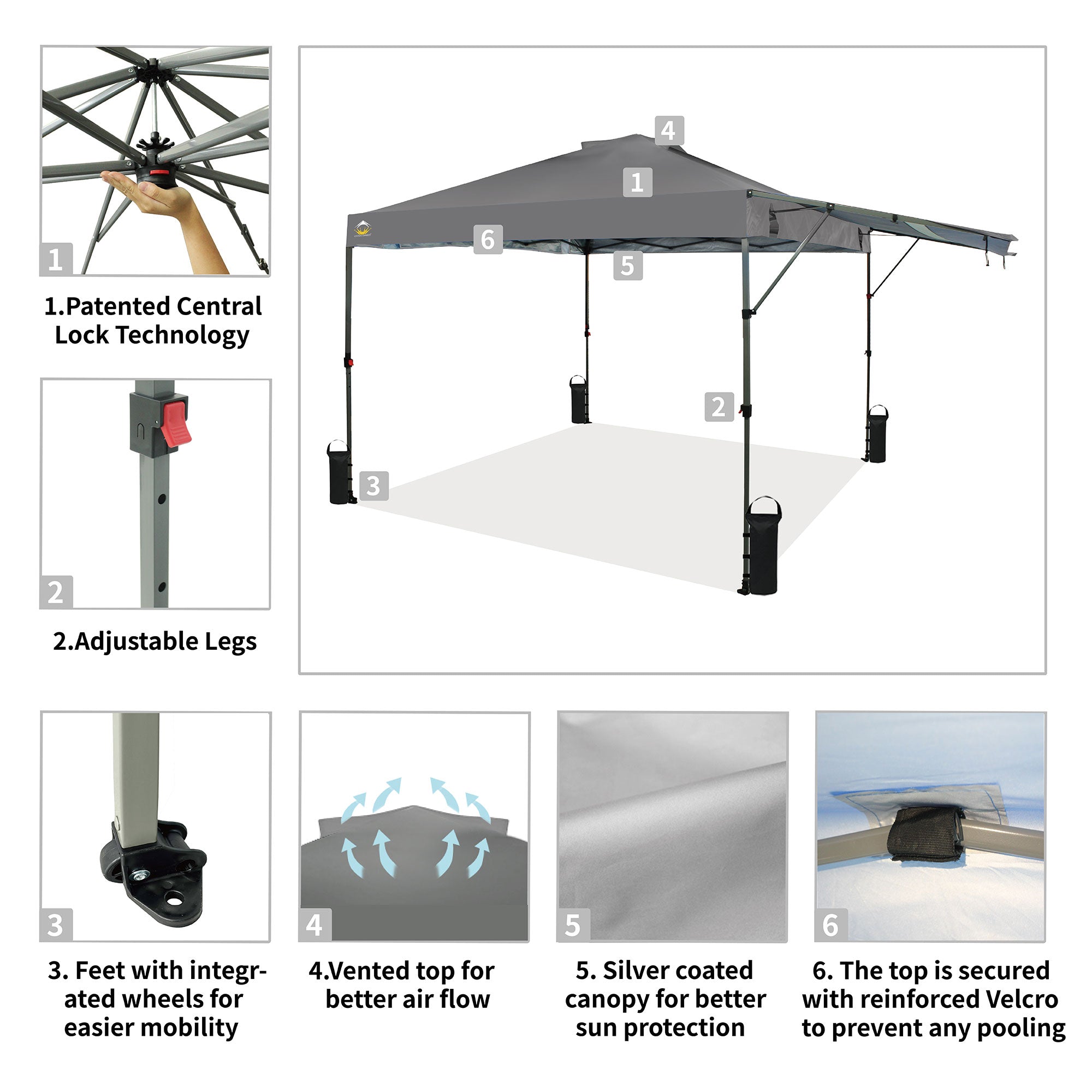 Crown Shades 10 by 10 Foot Outdoor Pop Up Canopy Tent with Easy Setup, Grey - VMInnovations
