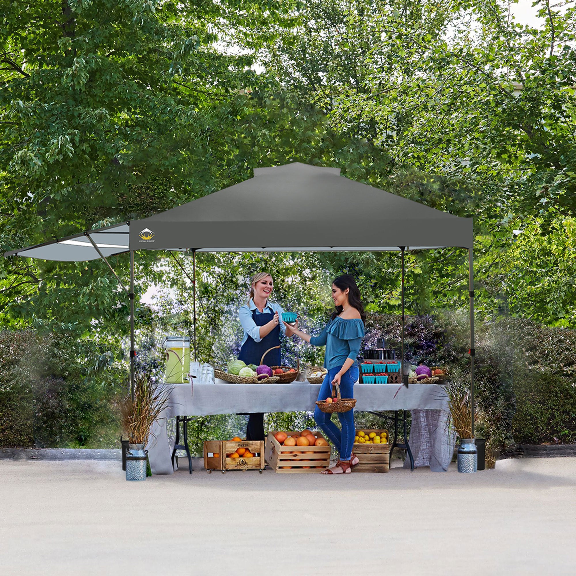 Crown Shades 10 by 10 Foot Outdoor Pop Up Canopy Tent with Easy Setup, Grey - VMInnovations