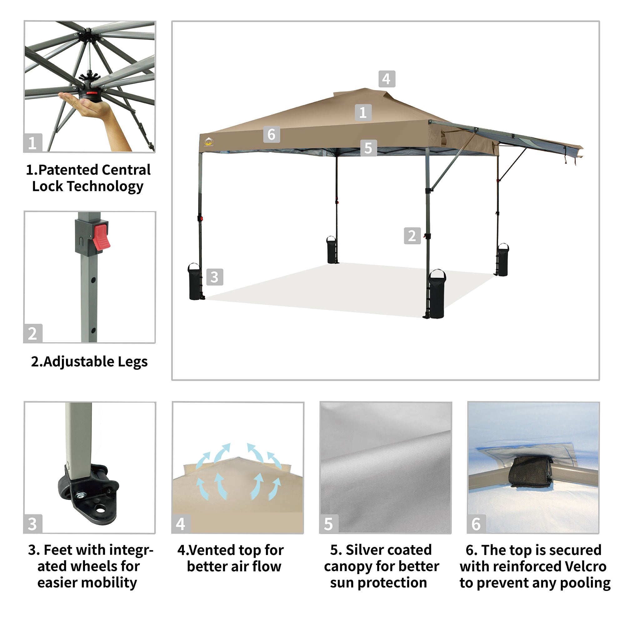 Crown Shades 10 by 10 Foot Outdoor Pop Up Canopy Tent with Easy Setup (Used) - VMInnovations