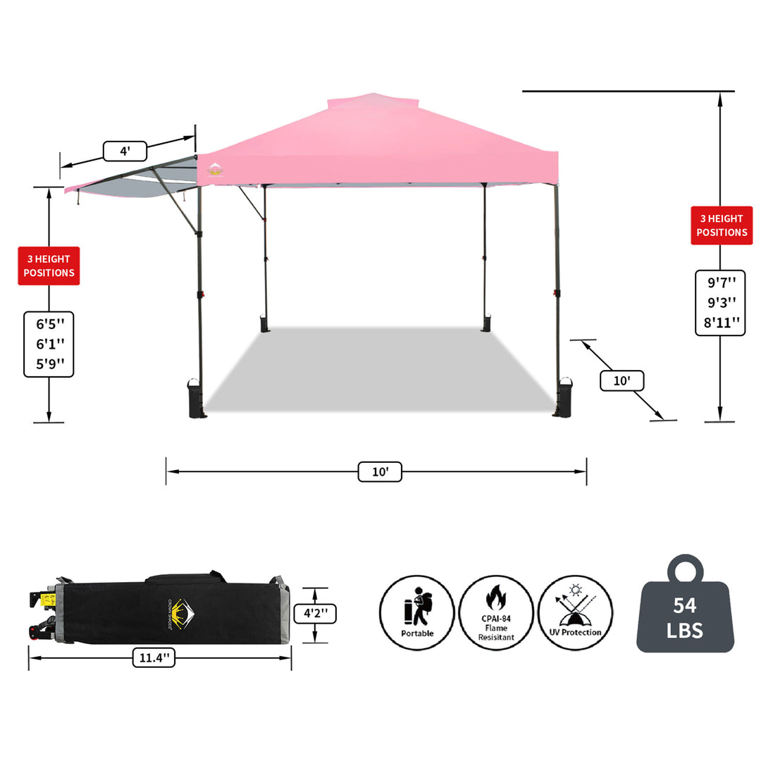 Crown Shades 10x10 Foot Outdoor Pop Up Canopy Tent with Easy Setup, Pink (Used)