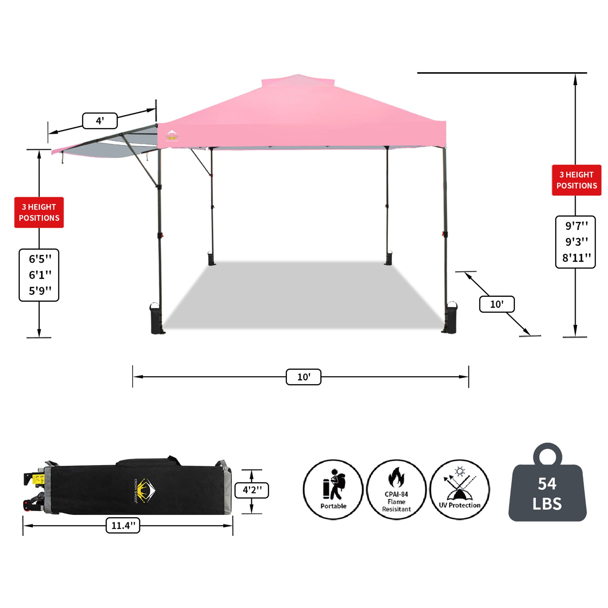 Crown Shades 10x10 Foot Outdoor Pop Up Canopy Tent with Easy Setup, Pink (Used) - VMInnovations