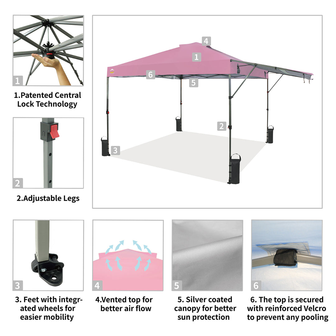 Crown Shades 10x10 Foot Outdoor Pop Up Canopy Tent with Easy Setup, Pink (Used)