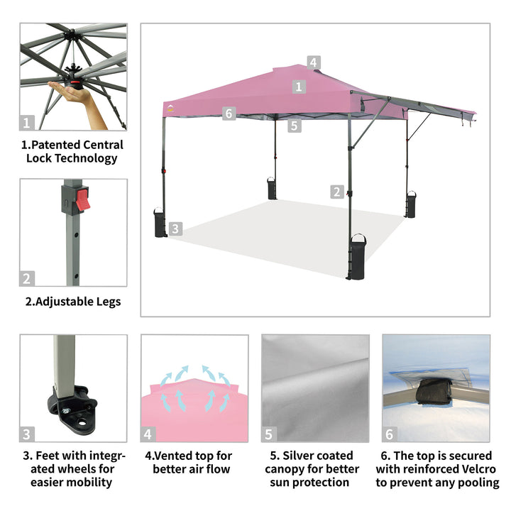 Crown Shades 10x10 Foot Outdoor Pop Up Canopy Tent with Easy Setup, Pink (Used)