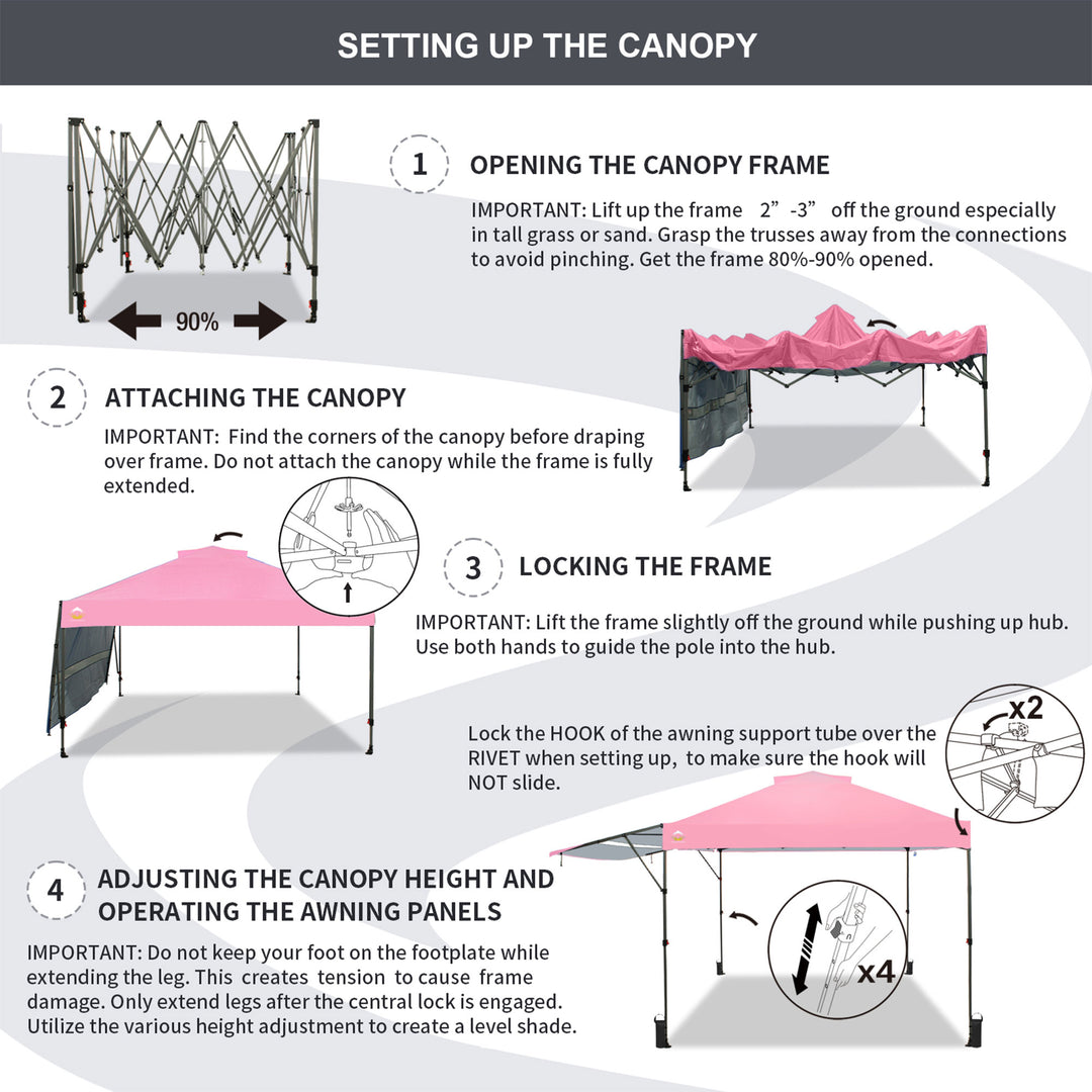 Crown Shades 10x10 Foot Outdoor Pop Up Canopy Tent with Easy Setup, Pink (Used)